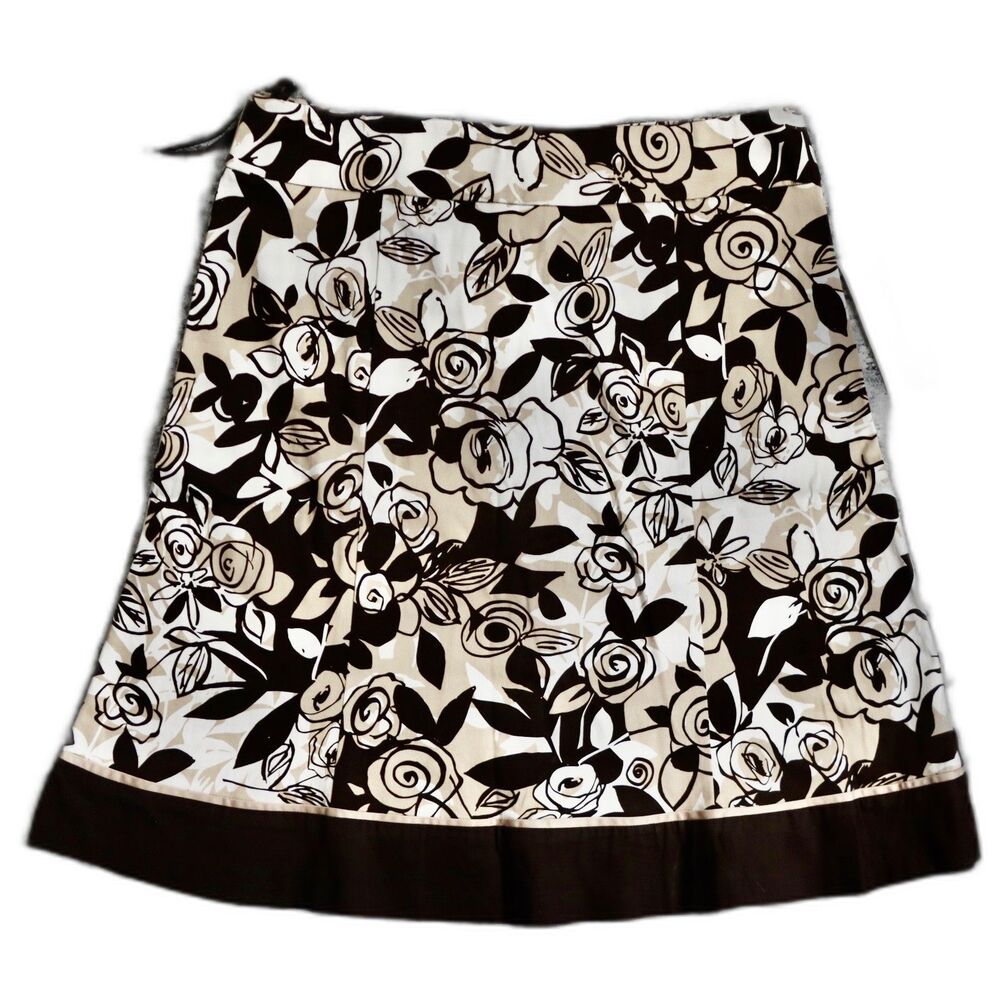 Studio One Brown Cotton Floral A-line Skirt-size 16